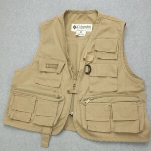 Columbia‎ Vest Mens Extra Large XL Tan Multi Pocket Fishing Outdoors Utility Zip
